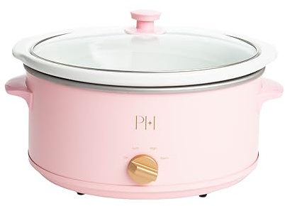 Paris Hilton 6-Quart Manual Slow Cooker, Features Three Settings (Low, High, Warm), Naturally Nonstick and Dishwasher Safe Stoneware Insert, Family Sized Capacity, Pink