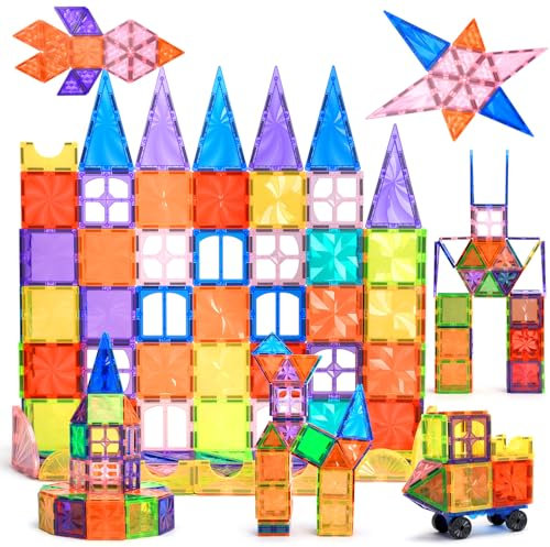 DXJXMAX Magnetische Bausteine 105 Teile, Magnetspielzeug Magnetische Fliesen, Magnetische Bauklötze Baukasten Kinder STEM Förderung der Kreativität, Kinderspiele für 3+ Jahre alte Jungen und Mädchen