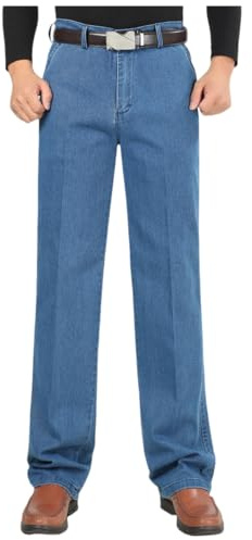 Jeans da uomo a vita alta taglio dritto, jeans da uomo elasticizzati a gamba dritta, vestibilità regolare, jeans classici in denim di base