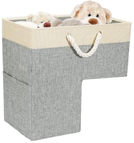 Cesta plegable de tela de algodón para escaleras, cestas grandes con asas, cesta de elevación para escaleras de madera, almacenamiento, organizador, decoración del hogar