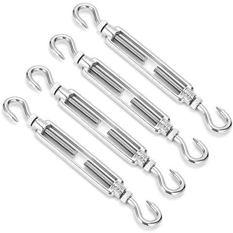 Turnbuckles For Cables Wire, Heavy Duty Turnbuckle 4Pcs M6 Hook to Hook Hardware Kit with Double Hook Design Used in Tent Ropes, and Hanging Ropes