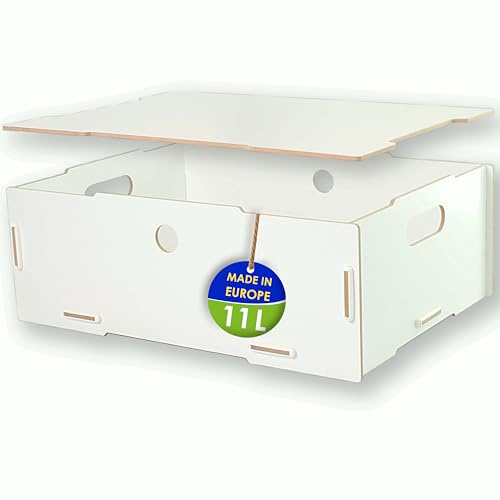 clipfritz - Aufbewahrungsbox mit Deckel - MDF Holz (ca.39x29x14cm) Holzkiste in Weiß - Aufbewahrungskiste Boxen/Kiste stapelbar - Allzweckbox Universal - Erinnerungskiste für Hochzeit, Fotos, Bücher
