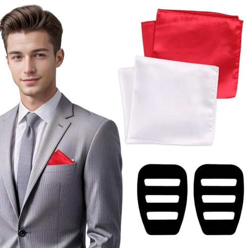 SNONESIY 2PCS Einstecktuch Halter Einstecktuch Weiss Einstecktuch Rot Einstecktuch Seide Einstecktücher Herren Einstecktuch Herren Passend für Herren-Smokinganzug Abendjacke