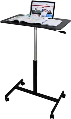 OLSKFUH Überbetttisch Überbetttisch Tragbarer Höhenverstellbarer Mobiler Stehpult-Beistelltisch Mit Halterung Aus Kohlenstoffstahl Und Rädern, Anhebbarer Computertisch, Tragbar,Black-66 x 40cm