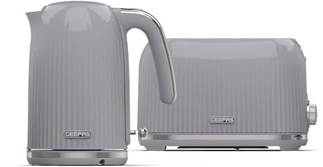 GEEPAS 1.7L Kettle & 2 Slice Toaster Kitchen Combo Set | 3000W Rapid Boil Cordless Kettle Auto Shut-Off | 1750W Toastie Machine 6 Browning Level Removable Crumb Tray Cord Storage | 2 Yr Warranty Grey