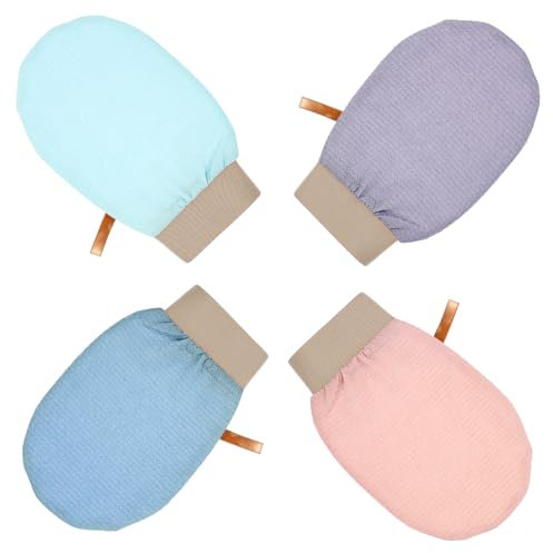 Classicseali Lot de 4 gants exfoliants pour hammam - Unisexe - Pour favoriser la circulation sanguine et éliminer les pellicules - Multicolore
