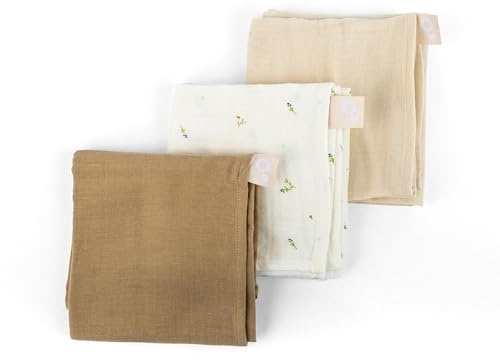 Doomoo 3er-Set Mulltücher Baby| 70x70 cm| Bio-Baumwolle| extra weich & saugfähig| Musselintücher Neugeborene| Spucktücher Baby | waschbar | Creme