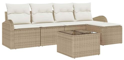 vidaXL Soffset med kudde med lagring 6 pcs Beige och vit konstrotting, Trädgård och terrass, modern utesats, slitstark modulmöbel, lättviktig, UV-resistent, flexibel sittning, snygg design