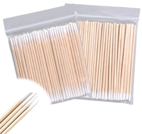 SGERUFZ Lot de 200 Cotons Tiges Pointus, Distributeur de Coton, Petits Cotons-Tiges, Maquillage, Micro Applicateurs, Tatouage, Sourcil, Beauté, Bambou, Coton Tige Réutilisable, Coton Tige Bébé