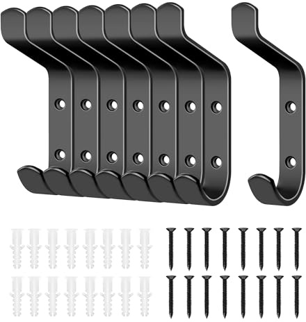 MEIJO Percheros Pared con 8 ganchos, Ganchos para Abrigos Negro Pared Ganchos de Pared Colgadores Ganchos Perchero para Entrada, Cocina, Baño