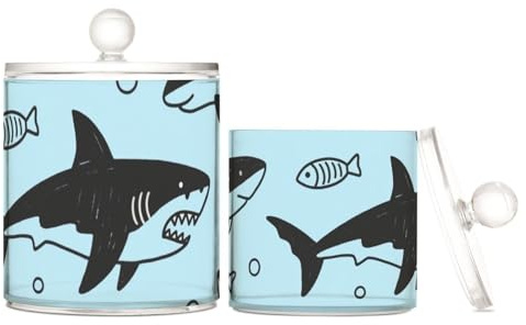 Yoogain Blue Ocean - Scatole portaoggetti in plastica trasparente con coperchio per cassettiera essenziali, contenitore decorativo per cotton fioc, tamponi di cotone, bastoncini di cotone, filo