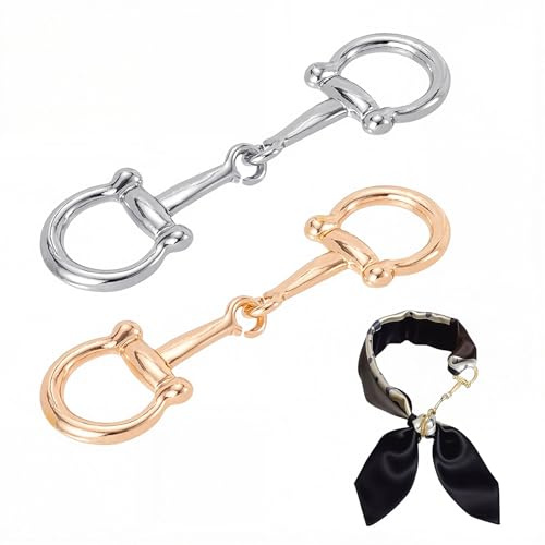 RUISPEED 2er Set Metall Scarf Clips im Horsebit-Design, stilvolle Schalringe in Gold & Silber – ideal als Pullover Clip, Kragenverschluss, Accessoire für Damenblusen, Kleider & Schals