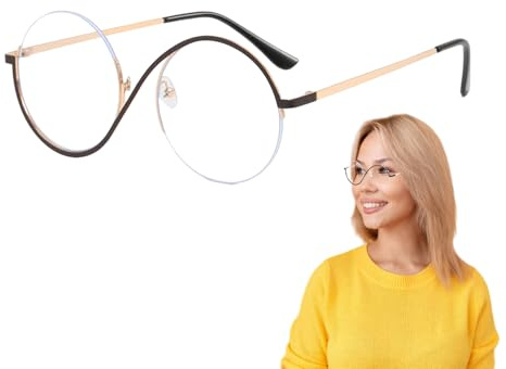 Yidueace Blaulichtbrille,Blaulichtschutzbrille Für Computer Bildschirmarbeit | Retro Rund Halrand Design Für Schüler Autofahrer Kollegen Lesen & Reisen
