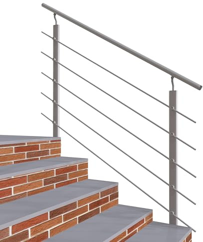 Garde-corps 150cm en aluminium Argent - Avec 5 traverses et 1 main courante - Intérieur et extérieur - Rampe d'escalier pose latérale