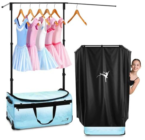 Dance Bag with Garment Rack and Privacy Curtain, 23 Bling Dance Bag with Curtain, Collapsible Dance Competition Bags with Stand for Shows, Livestreamers, Travel, Pink, Fashion (Blue -23)