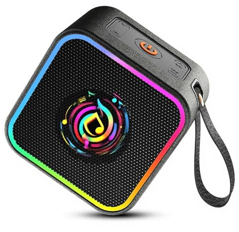 Bluetooth Portable Speaker,2025 New Bluetooth 5.3 leather Wireless Speaker with Colorful Lights HiFi Stereo Sound, Small Speaker with 10H Playtime Dustproof Waterproof for Home Garden Camping Travel