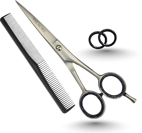 VELNORE Professionell frisörsax, 16,5 cm (6,5 tum), rostfritt stål, lämplig för frisörsalonger, kvinnor och män, gåva till män (Silver)
