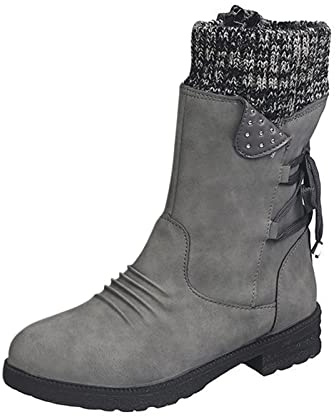 Generisch Mid Boots Up For Women Zapatos de Encaje Tacones de becerro Botas gruesas Casual Botas retro para mujer