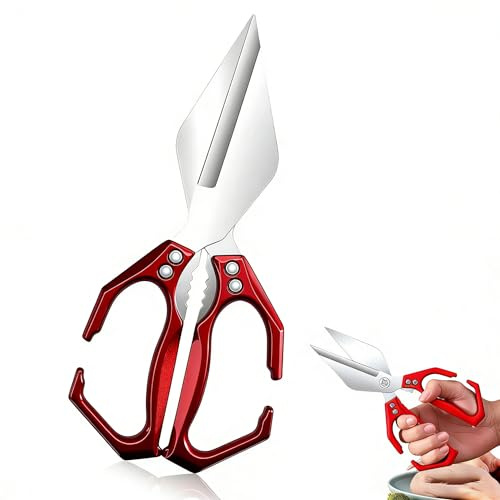 Kitchen Scissors All Purpose, Heavy Duty Kitchen Shears Dishwash Safe 304 Stainless Steel Meat Scissors Cooking Scissor for Chicken, Meat, Seafood, Bone Cutting (Red)