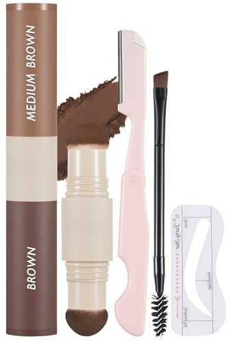Eyebrow Stamp Stencil Kit, Waterproof Eye Brow Shaper Kit with Dual-Color Eyebrow Stamp Pomade, 20 Reusable Eye-brow Stencils, Brush, Eye Brow Razor