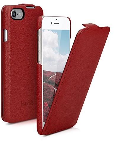 kalibri Flip Hülle Ultra Slim kompatibel mit Apple iPhone SE (2022) / iPhone SE (2020) / iPhone 8 / iPhone 7 - Leder Case Schutzhülle Tasche in Rot