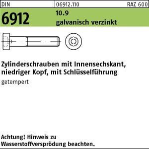 DIN 6912 Zylinderkopf-Schaftschraube niedrige Form M6x16 Stahl 10.9 galvanisch verzinkt Innensechskant 500 Stk