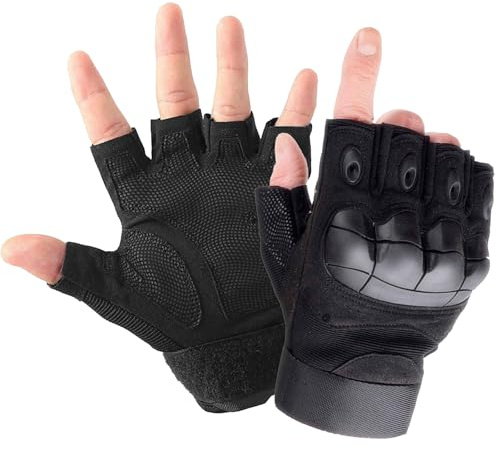 Selighting Guanti Moto Mezze Dita Guanti Tattici Nocche in Gomma Dura Militare-Guanti da Equitazione per Ciclismo Caccia Softair Arrampicata (XL, Nero)