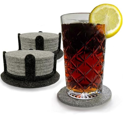 Filz Untersetzer für Gläser - 12er Set Ink. Glasuntersetzer in dunkelgrau für Getränke, Tassen, Bar, Glas - Premium Tischuntersetzer Filzuntersetzer (Modell 1)