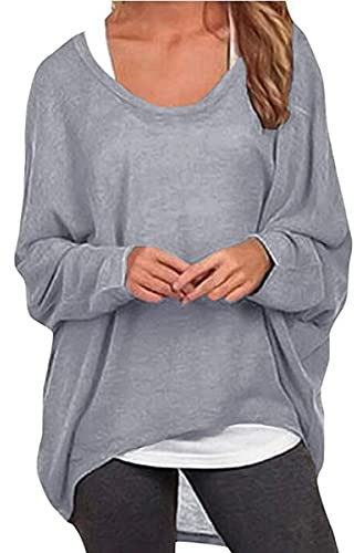 ZIOOER Donna Maglia Manica Lunga Taglie Forti Maglione Maniche Pipistrello Camicetta Maglietta Superiore Grigio XXL