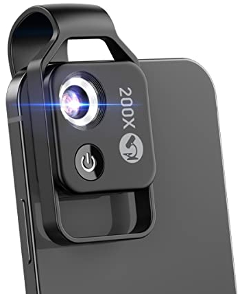 Microscope portable 200X pour téléphone avec lumière LED - Microscope numérique portable pour enfants - Dermatoscope - Diagnostic de la peau - Analyseur de cheveux - Compatible avec iPhone et Android