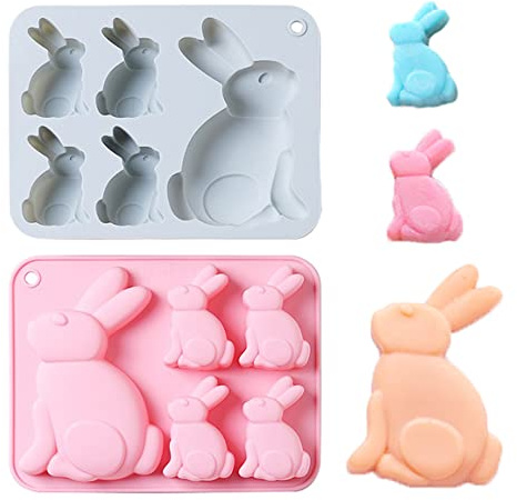 duoyif Hase Silikonform Backform Hasen Formen Kuchenform Ostern Silikonform BPA-frei Schokoladenform Kaninchen Pralinenform Kuchen Deko Form Hasenform Für Schokolade Kekse Fondant 2Stücke