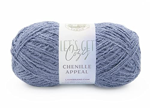 Lion Brand Yarn Chenille Appeal, Cozy Aran Weight Yarn for Knitting, Crochet, and Crafts, Blue Granite, 1 Pack
