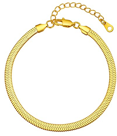 Bestyle Edelstahl Damen Fußkettchen im angesagten Schlangen-Design Sommer Accessoire, Breite 3mm / 5mm, Verstellbare 22+5cm, Silber/Gold/Rosegold/Schwarz