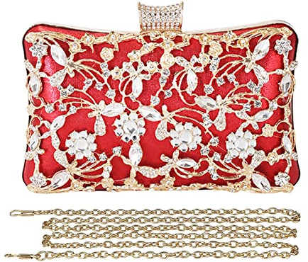 CORIOS Strass aftonväska för kvinnor kristall kuvertväska glittrande paljett glitter handväska blommig axelväska brud bröllop handväska crossbody väska för bröllop cocktail fest bankett bal, Röd, L