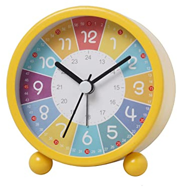 GDWD Kinderwecker, Analoge Wecker Ohne Ticken, Lernwecker Lernuhr Weckuhr Kinderuhr Quarzwecker, Kinder Wecker Mit Lautem Alarm Nachtlicht, Batteriebetriebene Weckuhr für Jungen und Mädchen (Gelb)