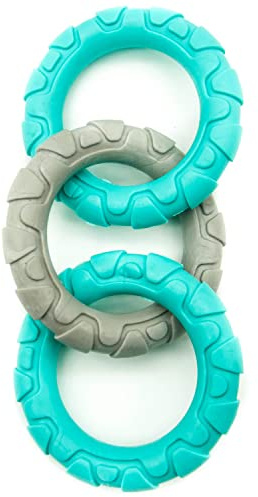 Petopedia Dog Chew Toy | Rubber Dog Chew Bone Ring Dumbell | Durable Squeaky Dog Bones Pet Chew Tooth Cleaning Ring Toy | Puppy Toys Medium Dog Stuff | Tug Dog Chews for Teeth (Blue, Triple Rings)