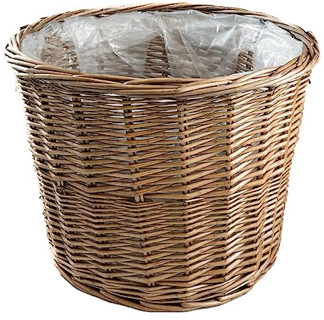 Arthur Cameron - Round Wicker Planter with Plastic Lining, Perfect for Indoor Plants & Flowers - Perfect as a bin for waste, bedroom & bathroom