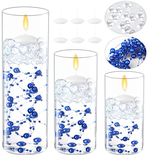 Shihanee 15 Pcs Glass Candle Vases, Clear Cylinder Holders,Royal Blue
