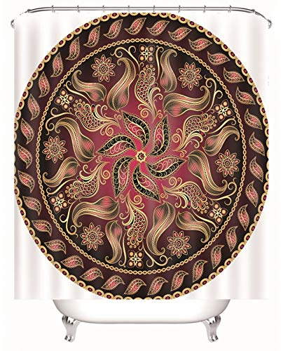 EHOMERY Duschvorhang Verlängerung Duschrollo Badewanne Ohne Bohren Rundes Blumenmuster Polyester Rostfreie Ösen Und 12 Hakenringe, 180X200Cm