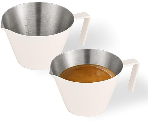 MHW-3BOMBER 2 Pcs Espressotassen 100ml mit EdlStahlgriff, 3.3oz Kaffee Messglas Kännchen rostfreie Stähle Espresso-Messbecher Espresso Messbecher, Soßenbecher Matt Weiß Modell: G6198W-OS