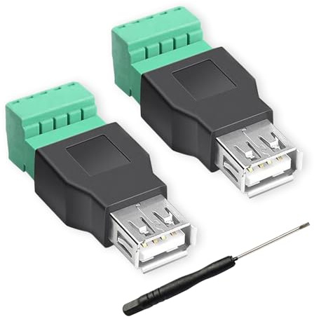 BRIEFCEC2 pcs USB 2.0 Screw Connector USB Terinal Adapter Converter, USB 2.0 Type A Male & Female to 5-Pin Screw Terminals Data Transfer (2 x USB Adapter Socket)