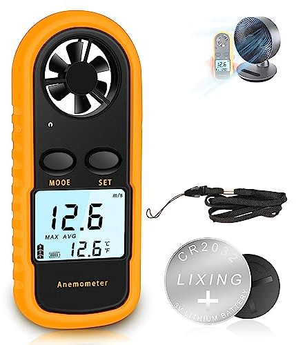 RUZIZAO Anemometro Portatile, Anemometro Digitale Precisione +/-5%/2°C, Misuratore Digitale di Velocità del Vento con Display LCD, Velocità Flusso Aria Termometro per Esterni/HAVC/Droni/Caccia/Pesca
