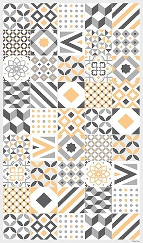 DobleUve Estudio Alfombra Vinílica Hidráulica 18 | Color Amarillo | 47x80 cm | Lavable Antideslizante | Suelo para Cocina o Salón