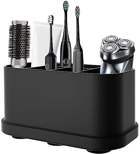 Towviy Support Brosse a Dent Electrique 5 Compartiments, Porte Brosse à Dents Panier Rangement Brosse à Dents Electrique avec Base à Ventouses Organiseur de Salle de Bain (18x8,3x9,4cm)