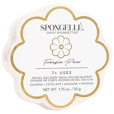 Spongellé Freesia Pear Daisy Spongette Bath Sponge | Built-in Body Wash & Body Scrubber, Shower Loofah Sponge for Women, Travel Essentials | 7+ uses