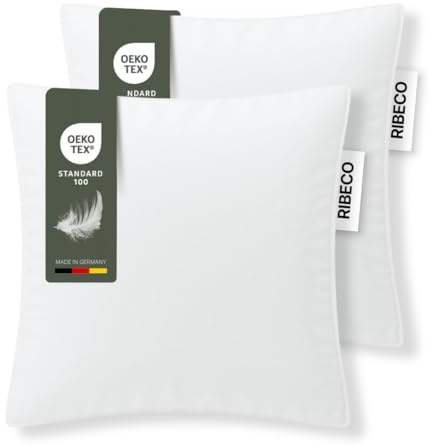 RIBECO GERMANY Federkissen 2er Set Johanna, Kopfkissen 80x80 cm - weiß | optimale Stützkraft für Kopf- und Nackenbereich, hergestellt aus Federn & Daunen + anschmiegsamer Baumwolle, Made in Germany