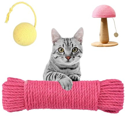 PADRAIKO Multicolor Cat Scratching Rope 1/4 Inch,Natural Twine for Cat Tree Rope Replacement or Cat Scratcher.(Pink, 1/4IN by 65FT)