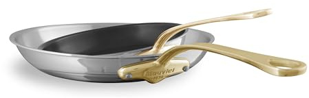 Mauviel M'Cook B 5-Ply Polished Stainless Steel 2-Piece Frying Pan Set With Brass Handles, Made In France
