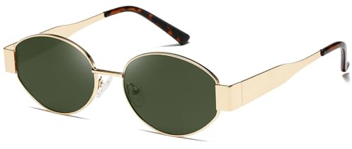 kimorn Retro Sonnenbrille Damen Herren Oval Metal Trendy Classic UV400 schnelle brille K1653 (Gold/Grün)