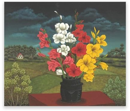 RYLJCZ Ivan Generalic Berühmte Kunstreproduktion – (Gladiolen) Berühmte Kunstdrucke auf Leinwand – Landhaus-Leinwand-Wandkunst Heimdekor-Gemälde 30 x 35 cm (11,8 x 13,7), nur Leinwand